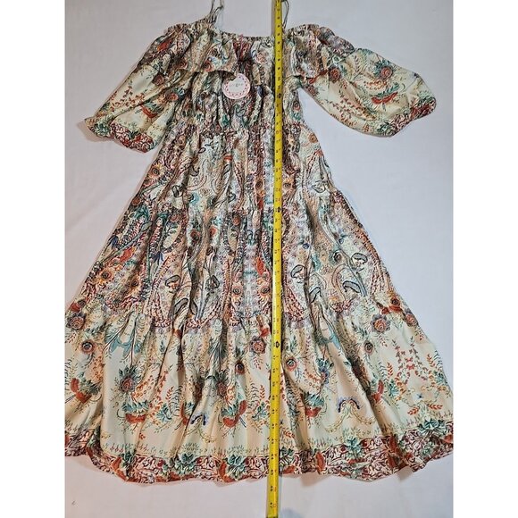 Umgee off the Shoulder 3/4 sleeve tiered vibrant print midi dress size M New - Picture 15 of 16